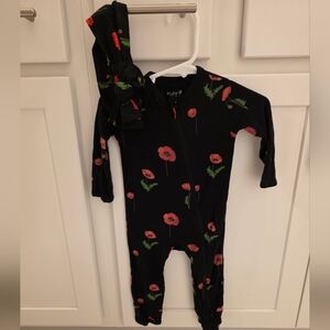 Kyte Baby Midnight Poppy Romper And Bow 6-12